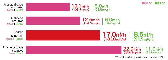 *Velocidade de impressão para o tamanho 160.