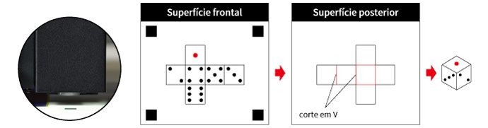 Após detectar as marcas de impressão e a borda da mídia, o verso é cortado.
